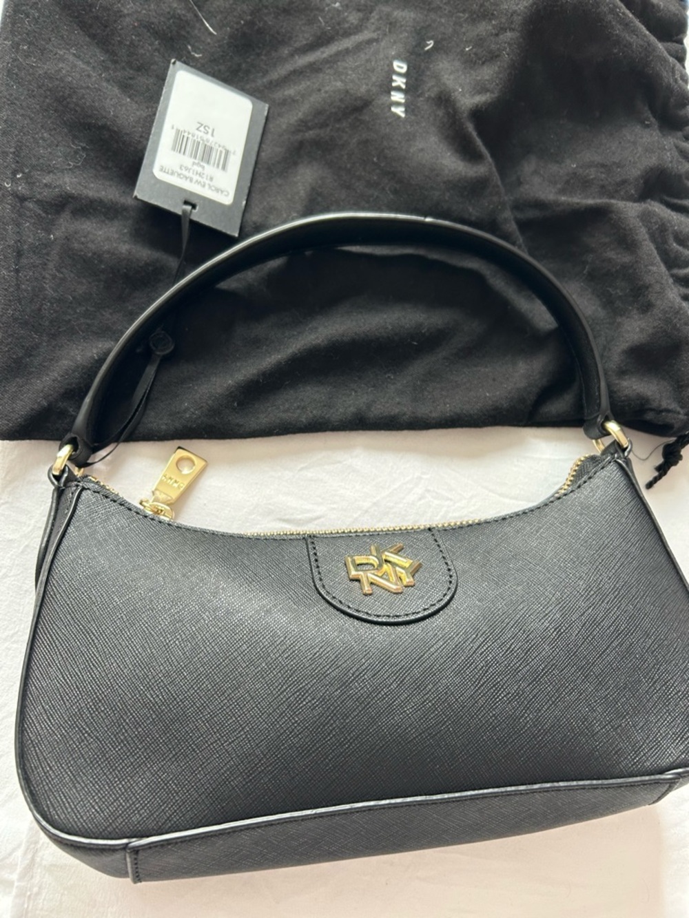 DKNY Black Shoulder Bag with Gold Logo and Hardware - Picture 3 of 4